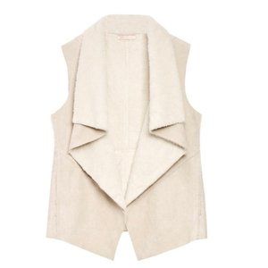 Faux Suede Sherpa Fleece Lined Boho Waterfall Open Front Vest with Pockets